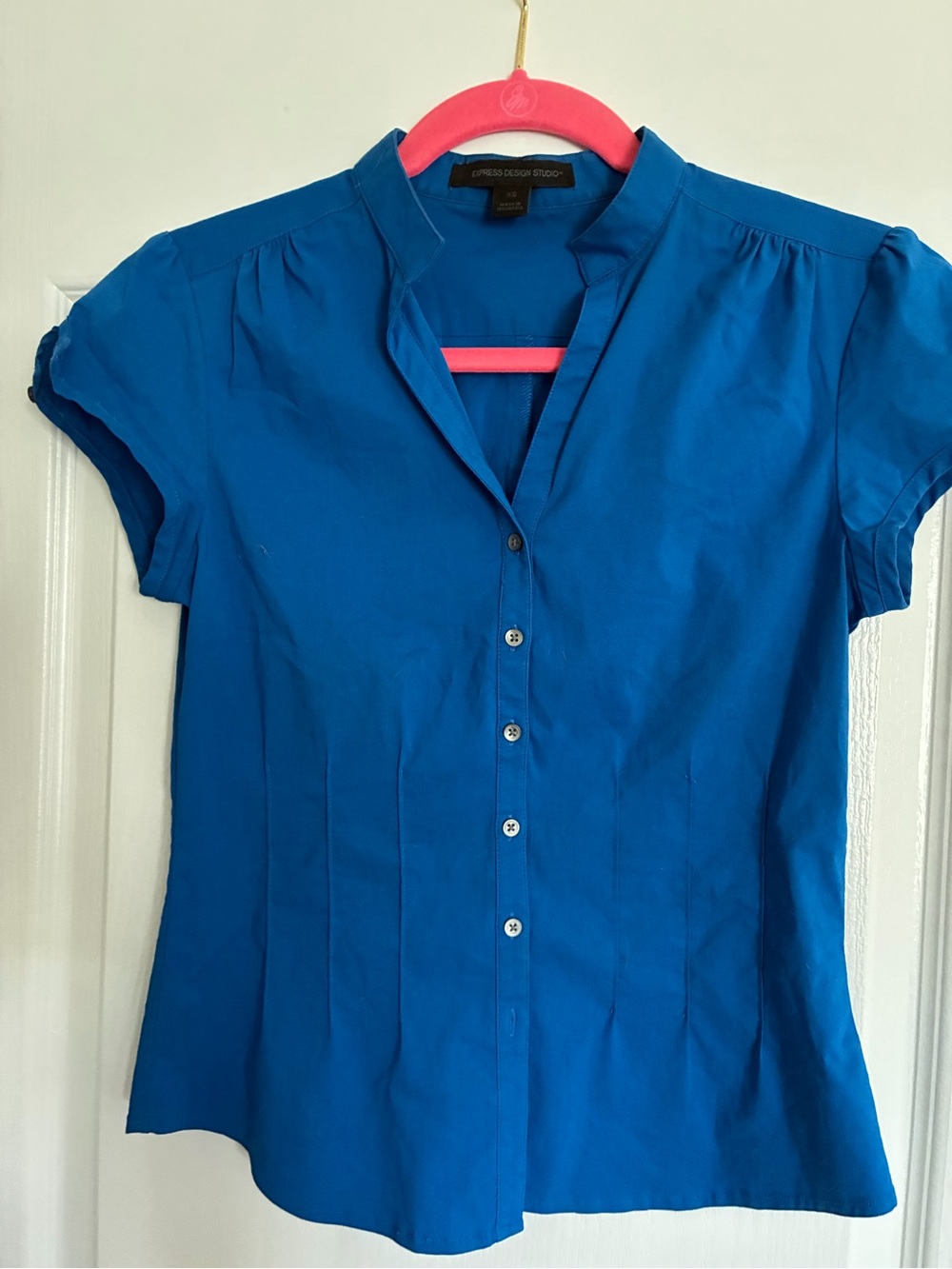 Express Royal Blue Short Sleeve Button-Down Blouse